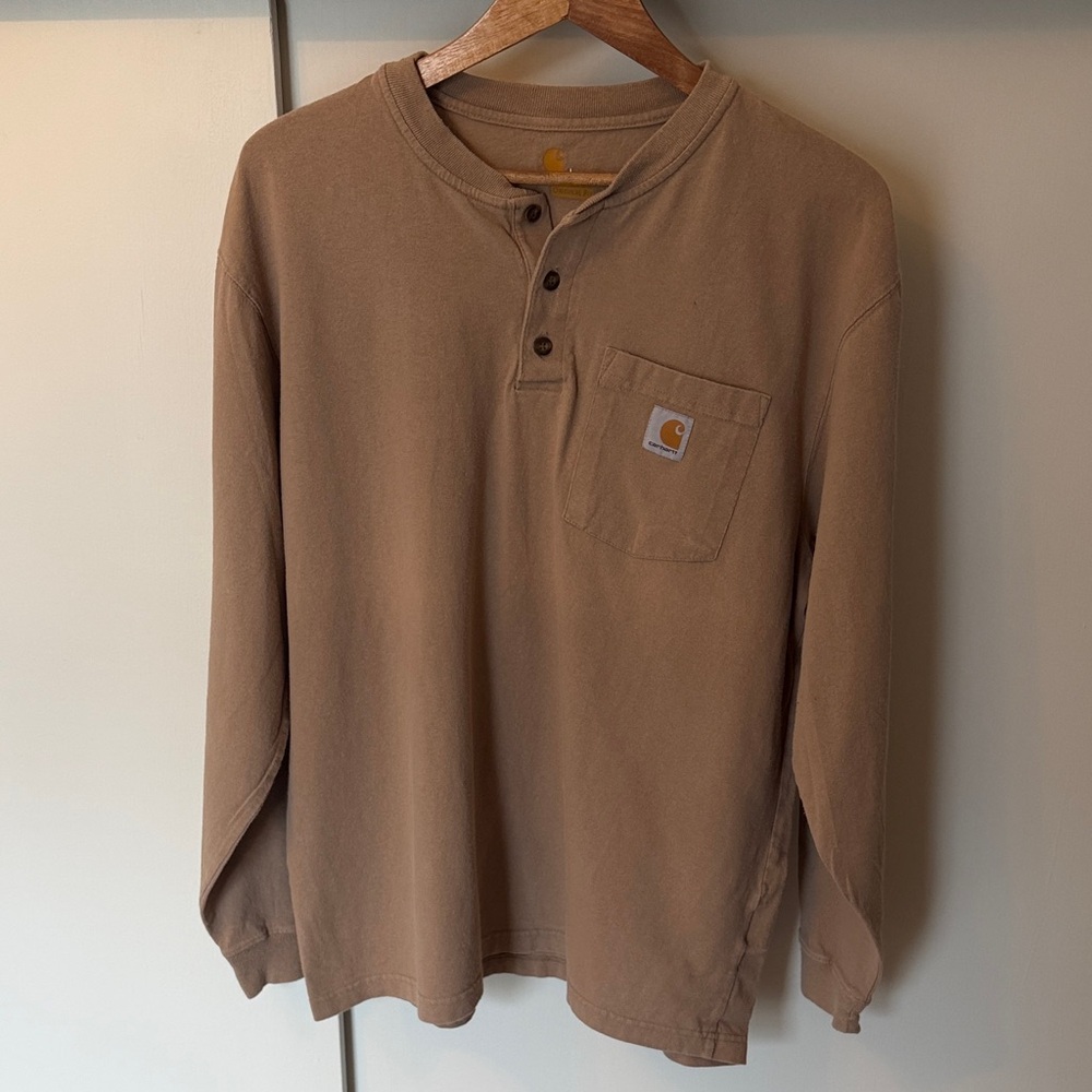 Carhartt Men's Tan Long Sleeve Henley Shirt